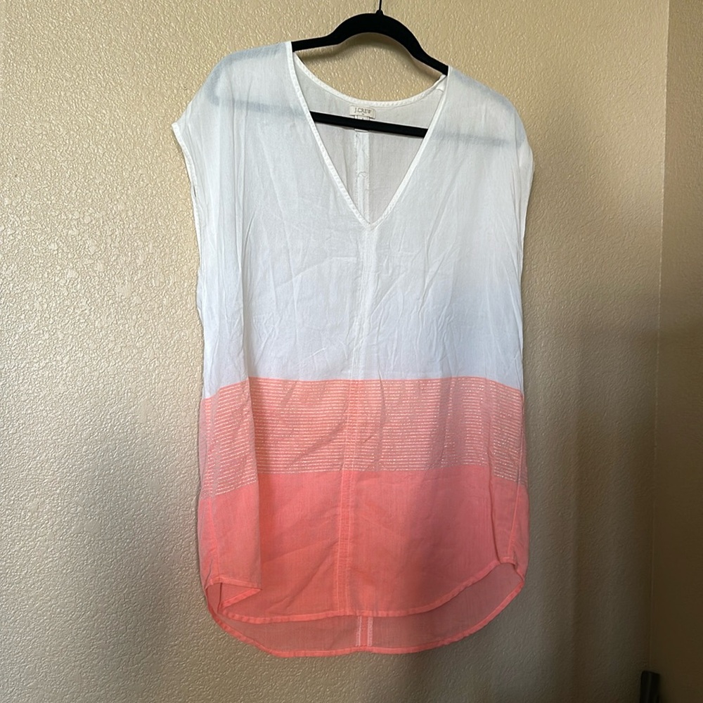 White and Coral J.Crew V-Neck Sleeveless Blouse